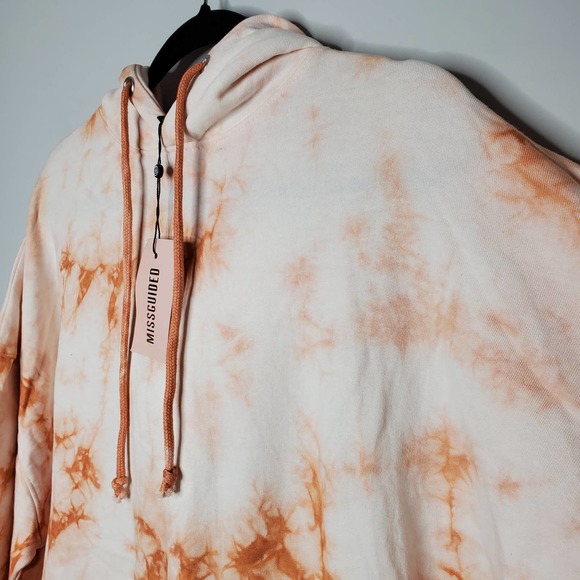 MISSGUIDED Brown White Tie Dye Oversized Hoodie Dress Sz 8 - Picture 4 of 7